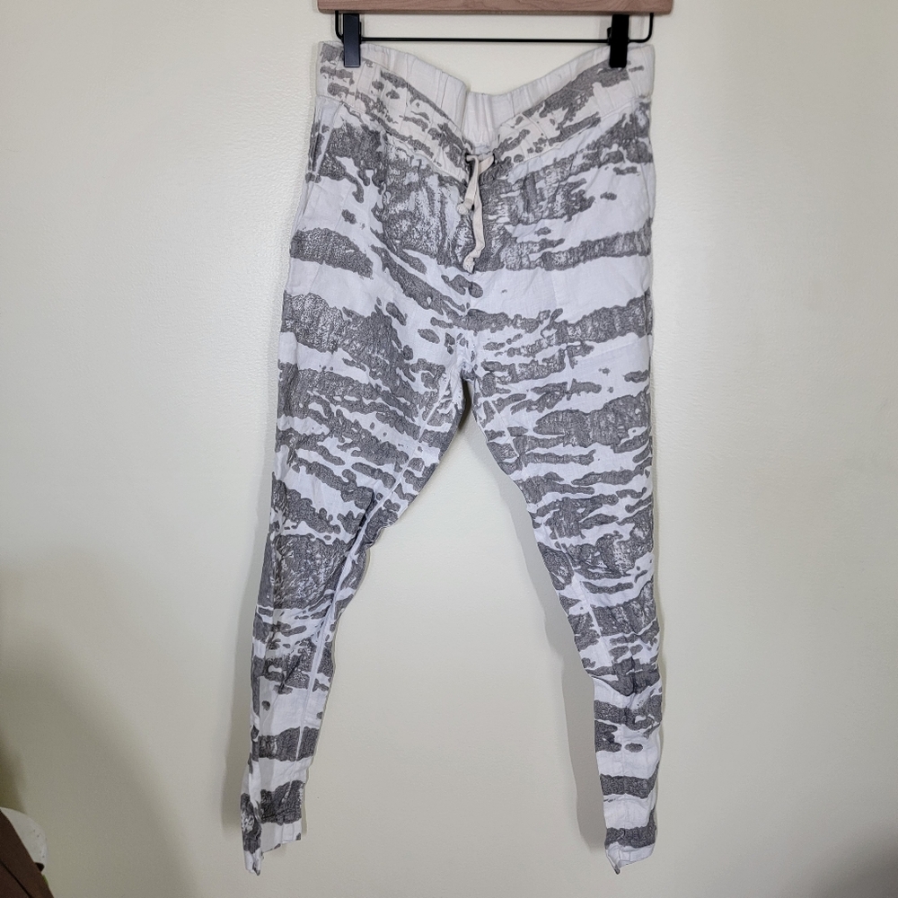 Enza Costa Linen Jogger Pants Gray And White Size Small 1